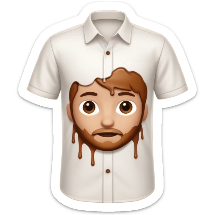 A 3D cartoon white shirt with a brown soil stain in the center, smooth fabric texture, bright lighting, realistic Memoji-style look. sticker
