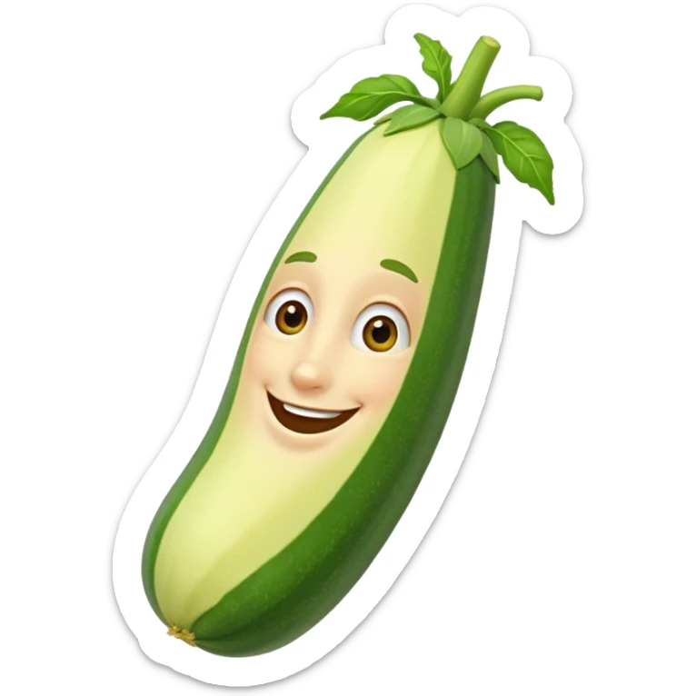 cartoon character with a very long, green zucchini-shaped nose, smiling, humorous style sticker