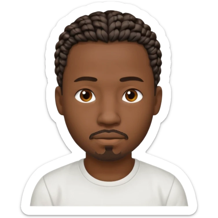 Hazme un emoji de un hombre negro con trenzas cortas, camiseta blanca y una pequeña perilla sin bigote sticker