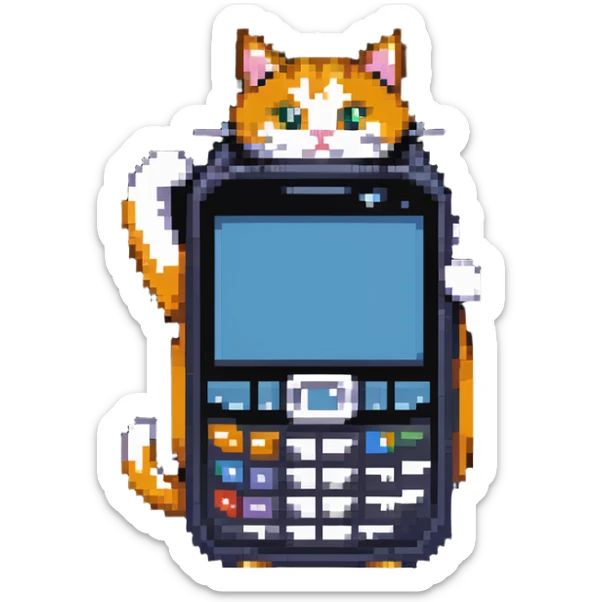 cat with nokia n73 phone sticker