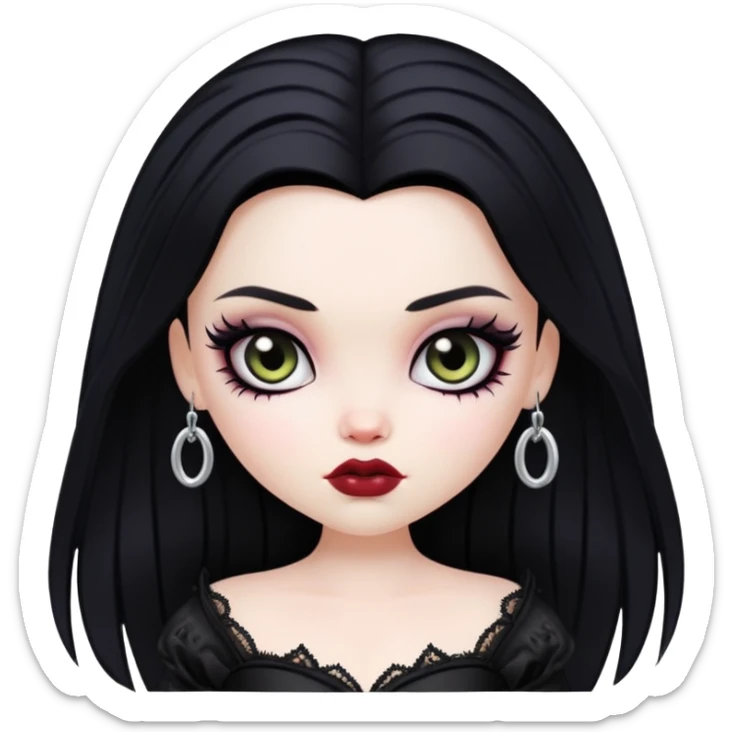 pretty bratz baddie, pale skin, black hair, gothic style sticker