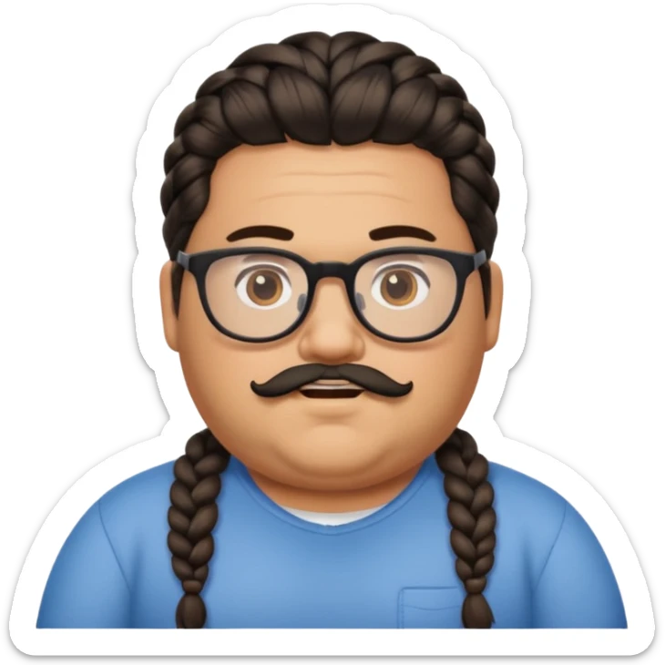 I want an emoji of a chubby person with glasses and a beard, with braided hair and a black beard sticker