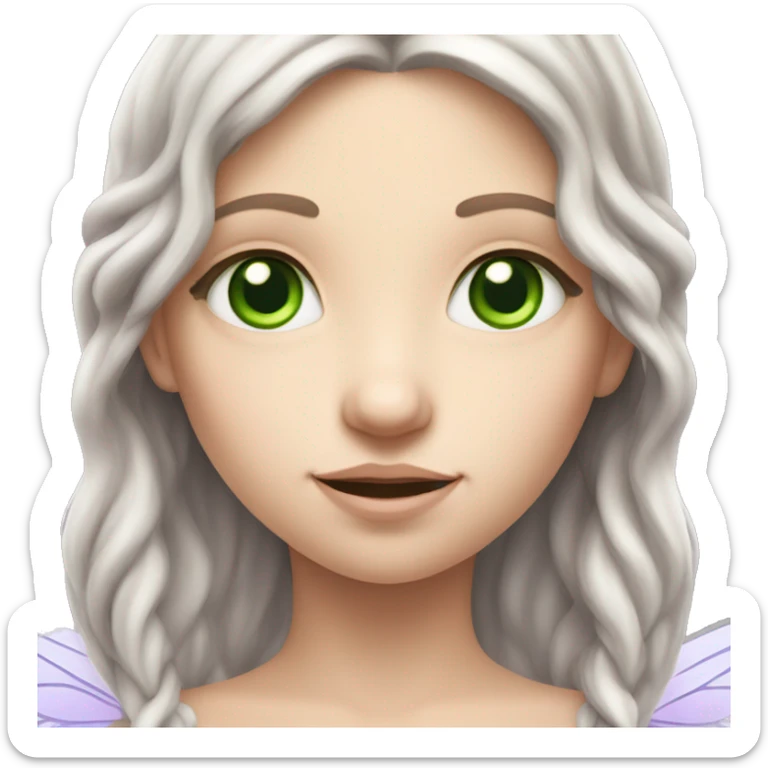 Slavic white girl fairy girl with brunette long hair green eyes and lavender wings  sticker