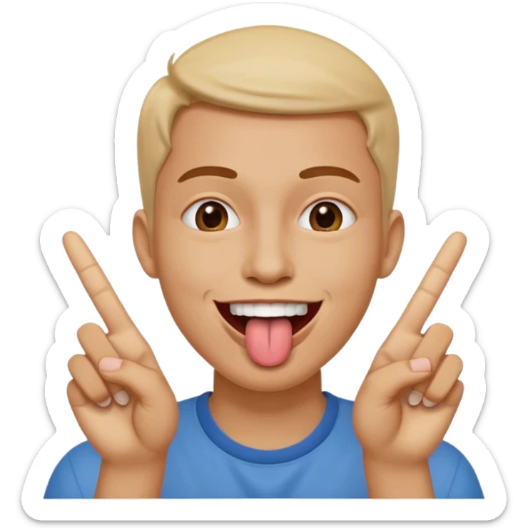 Peace sign with hands in front of mouth with tongue sticking out  sticker