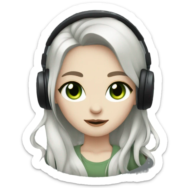 Pale  girl with dark hair green eyes, black clothes, listening to music  sticker