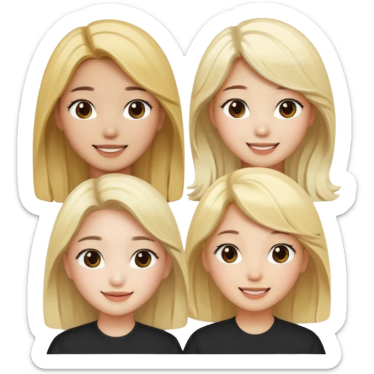Korean 4 girls, hair colors: 1 blonde, 2 black, 1 brown sticker
