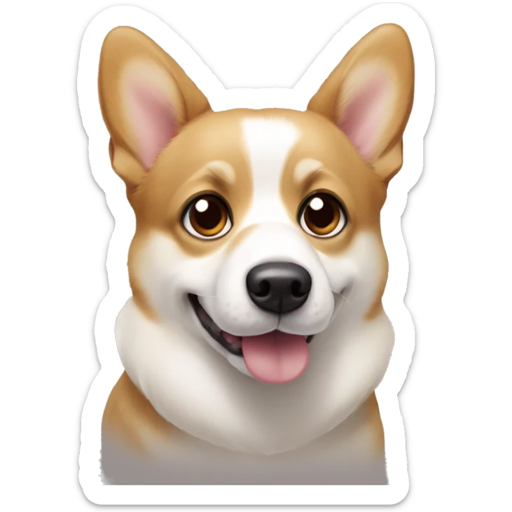 Corgie pembroke white and beige, with one brown eye and one glass eye, big ears! And white streak between eyes  sticker