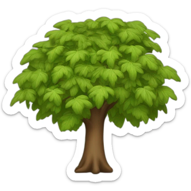 A tree with a brown trunk and very large, with a lot of leaves and in the shape of an umbrella sticker
