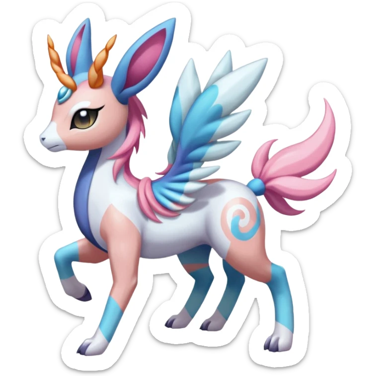 Ponyta-Meloetta-Sylveon-Dialga-Suicune-Palkia-fusion-animal-hybrid-creature, full body  sticker