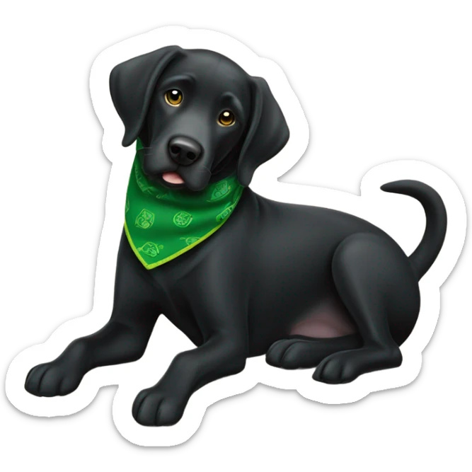 Black lab wearing green bandanna around neck, scooting butt on a carpet farting ￼ sticker