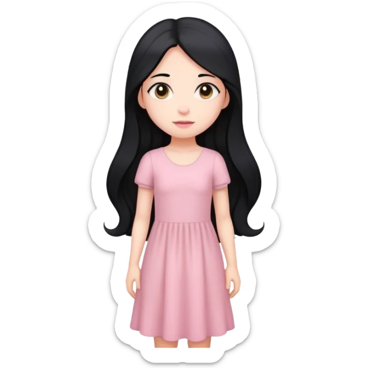 Long black hair girl with soft pink dress stand up sticker