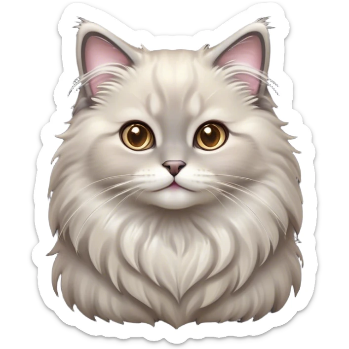 Cinematic Adorable Fluffy Grey Ragdoll Cat Portrait Emoji, Head tilted cutely with big, sparkling eyes, soft grey fur with lighter tones around the face and paws, Simplified yet irresistibly adorable features, highly detailed, glowing with a soft, warm glow, high shine, affectionate and playful, stylized with a touch of whimsy, bright and endearing, soft glowing outline, capturing the essence of a curious and loving kitten, so cute it feels like it could leap out of the screen and snuggle up for a cuddle! sticker