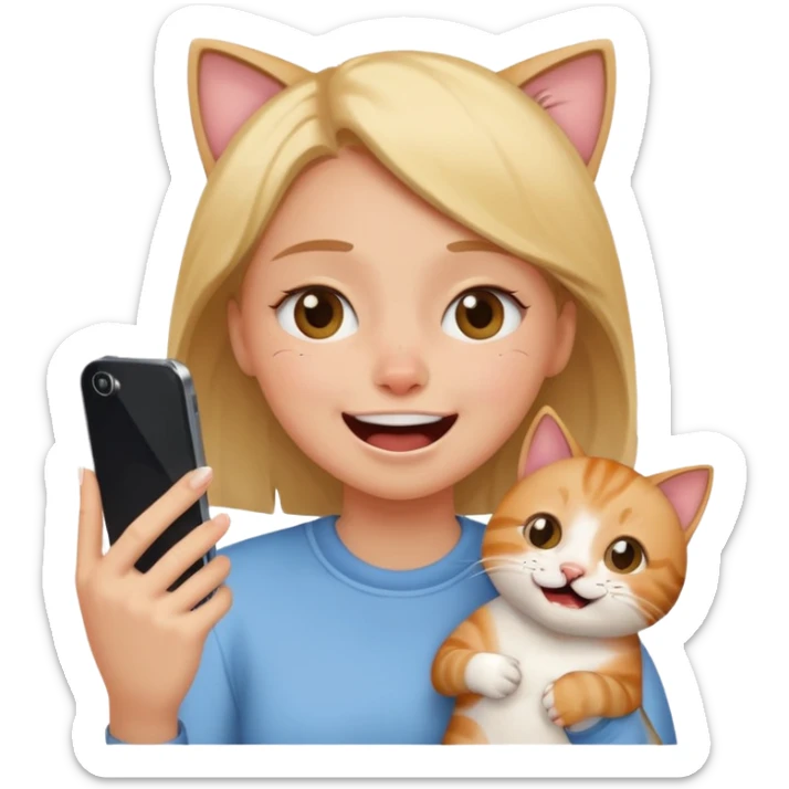 Girl crying laughing at a funny cat video on her phone sticker