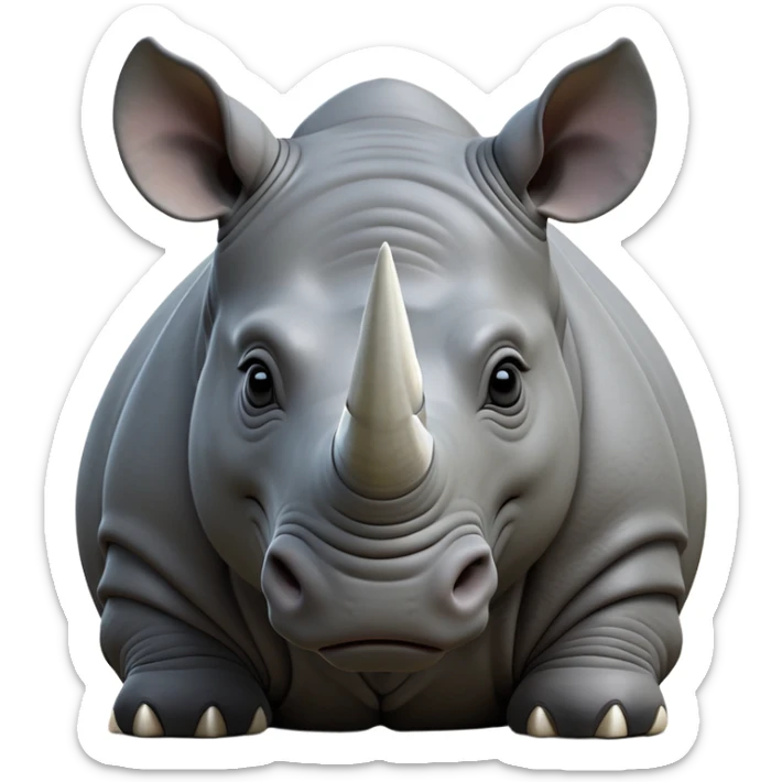 cinematic-noble--rhinoceros-portrait-emoji,slate-grey-hide-poised-and-regal,-with-a-massive,-powerful-build-and-a-thick,--deep-set-soulful-piercing-eyes,-simplified-yet-sharp-and-sophisticated-features,-highly-detailed,-large-black-eyes, white horn sticker