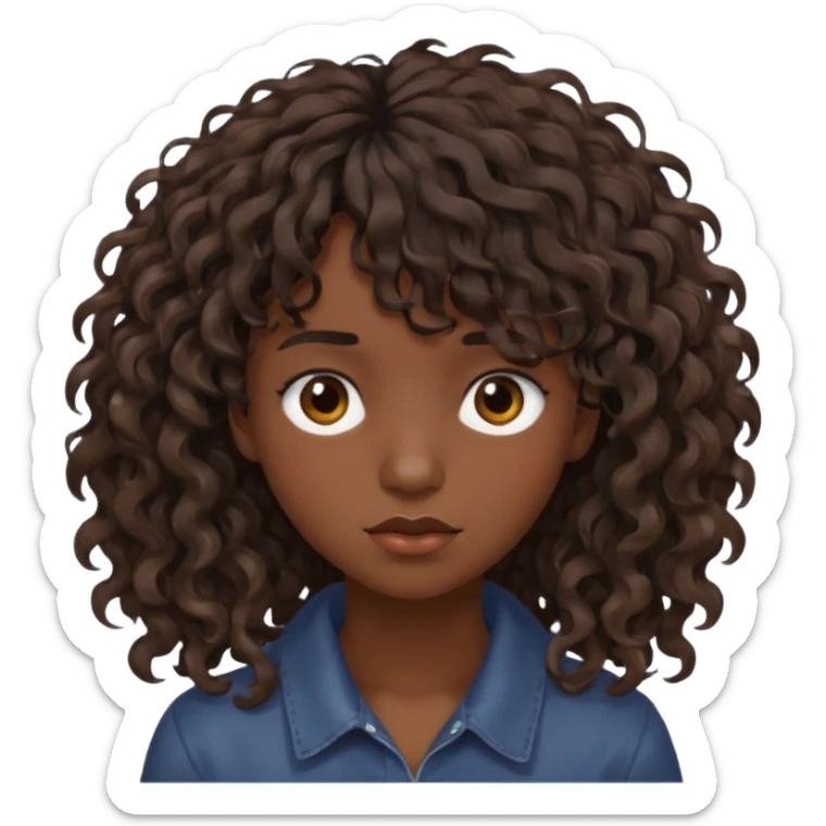 Fais la frange plus tordu la peau plus foncé et les cheveux bruns et bien plus long mais avec les cheveux bouclés  fais la peau bien plus foncée et la frange vrm pas droite pas égal  sticker