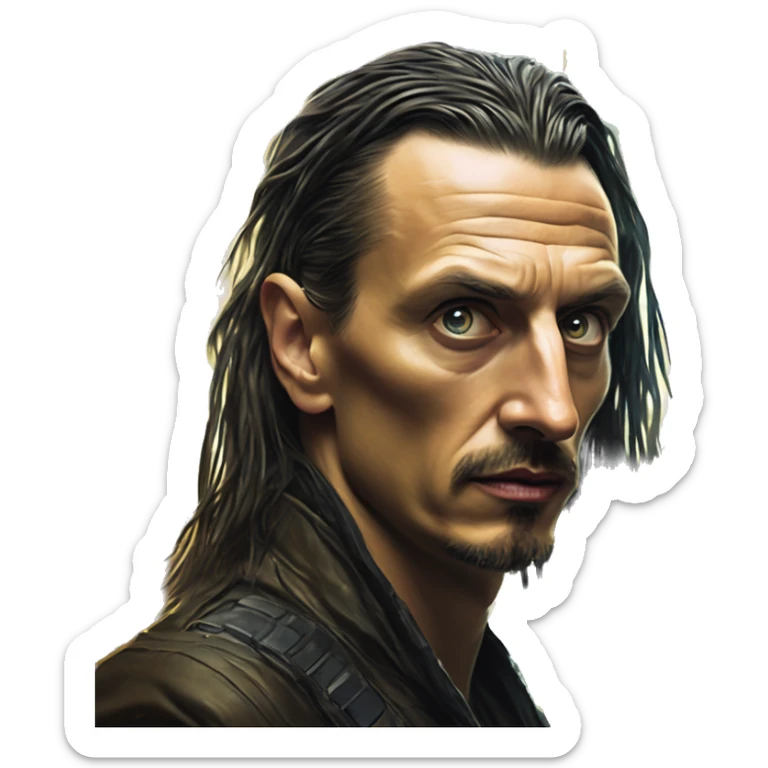 Solarpunk Zlatan in bladerunner style, oil paint, epic eyes, intricate lips, exquisite pose, beautiful, desirable, logical sticker