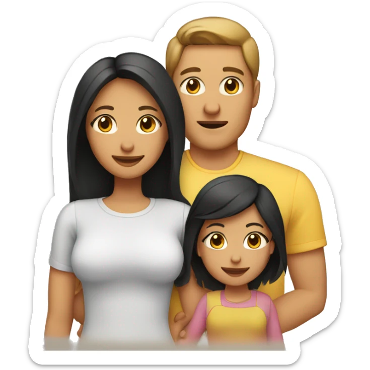 mom and dad with 3 toddler girls one with light brown hair the other two with black hair sticker