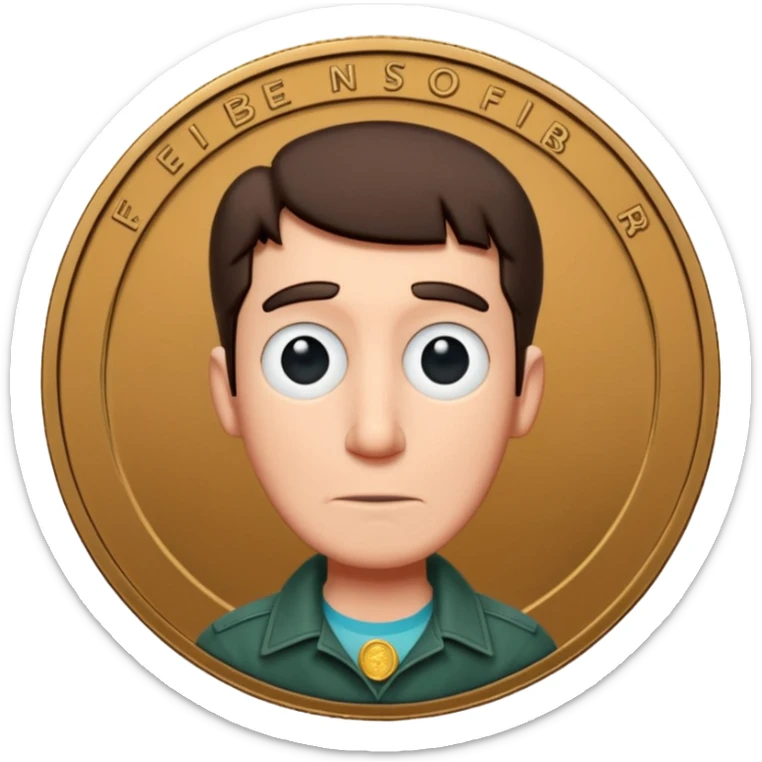 Ferb from phineas and ferb on the face of a coin and the coin is a 30 day sober chip sticker