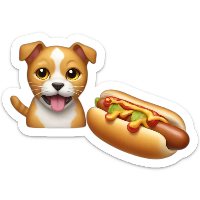 Cat eating a dog dresssed like a hot dog sticker