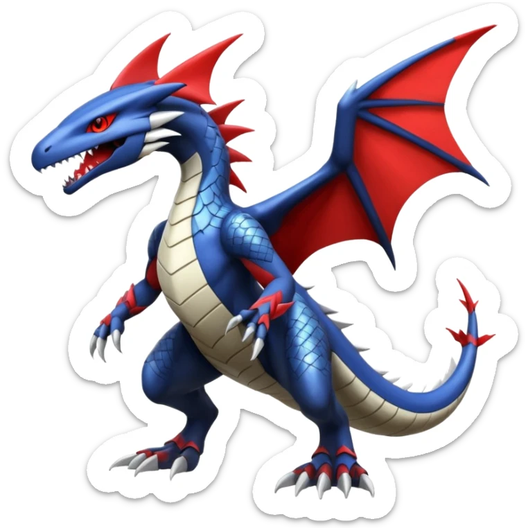 Handsome cool badass edgy Latias-Garchomp-Giratina-Pokémon-Fakémon-fusion-hybrid-creature, full body sticker