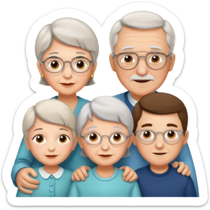 All white grandma and grandpa with 2 girls and 2 boys sticker
