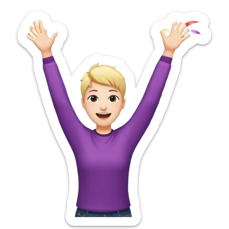 persona feliz con los brazos hacia arriba saltando y explosivos detras y confites volando sticker