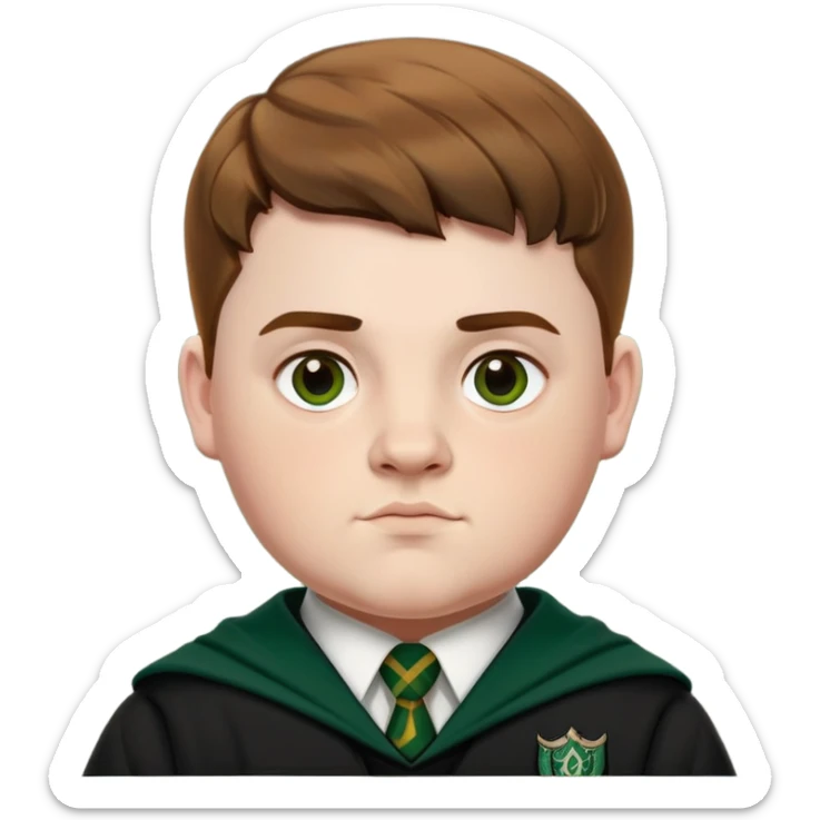 jamie waylett is vincent crabbe in harry potter, wear hogwarts slytherin uniform, very short brown hair sticker