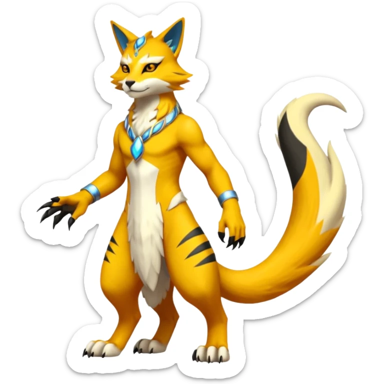 Matias-Koraidon-Renamon-Zeraora-Bastet-Fakémon-fusion-creature, full body sticker