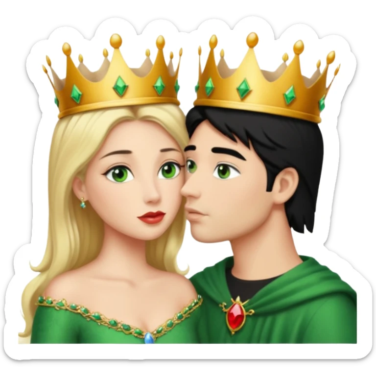 Blonde Queen with crown Green eyes  whole body Kissing man black Hair sticker