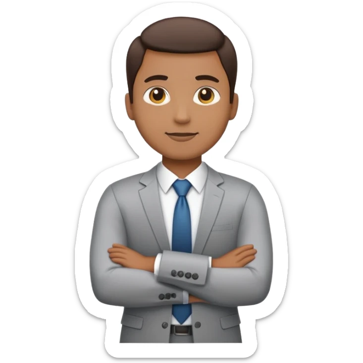 3/4 rear view of person in office attire, standing straight, arms relaxed, simple and smooth emoji design, white background sticker