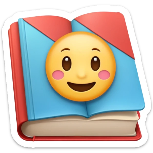 Cute cartoon-style emoji of an open book. Rounded shapes, soft shadows, glossy colorful texture, Telegram emoji style. sticker