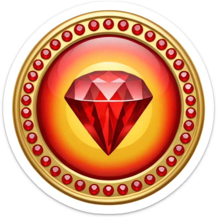 Make a round badge for a paid subscription out of gold with red diamonds and the number level 4. sticker