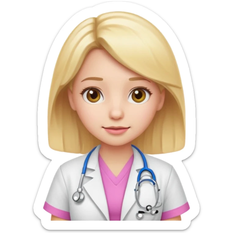 A cute emoji-style girl doctor with light blonde hair and pink medical wear sticker