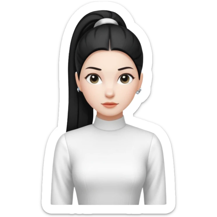 black sleek ponytail hairstyle, no head, white dress and white sleeves, focus on fashion and hair, clean stylish sticker