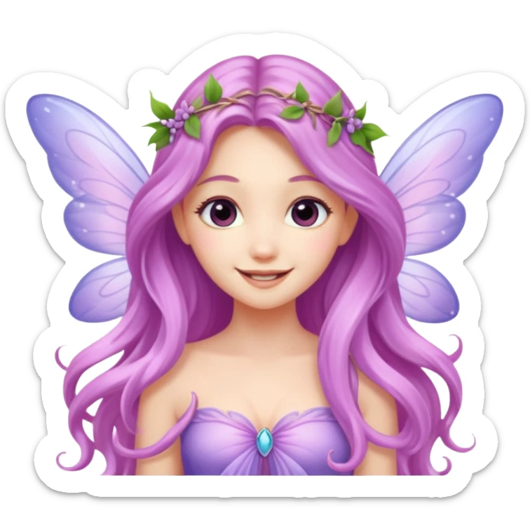 Lilac and pink fairy with wings but you can see her whole body and make her super pretty with long hair  sticker