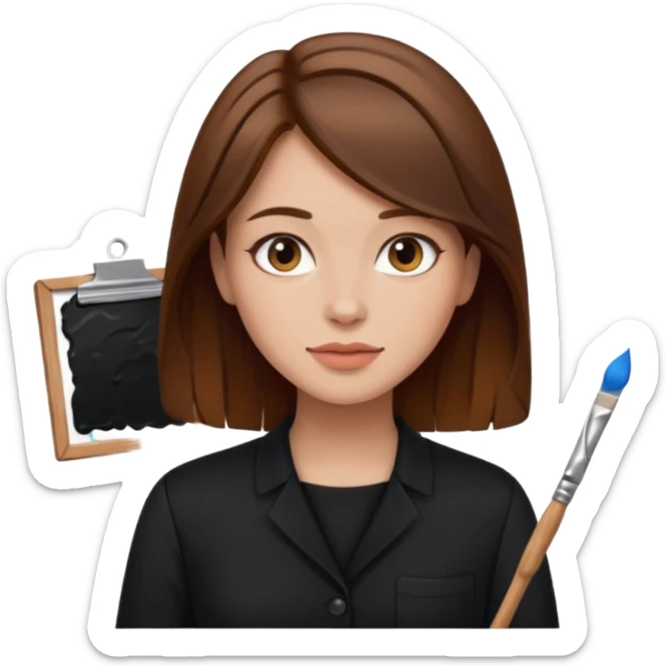 femme brune cheveux mi long noir artiste peintre sticker