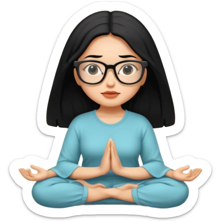 A Mexican woman with black hair and big square glasses meditating  sticker