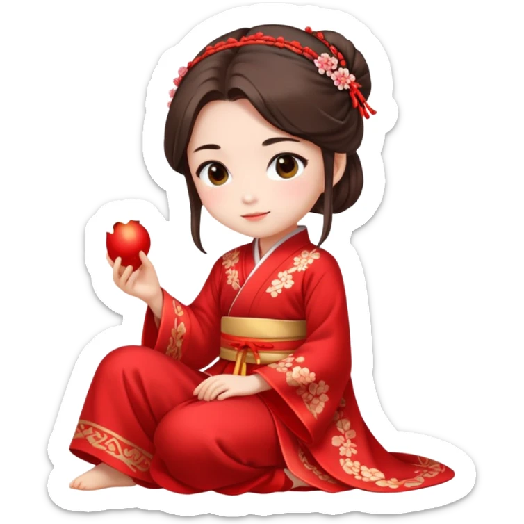 Beautiful girl wearing red Hanfu wedding dress sitting sticker