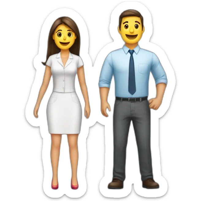 Mujer y hombre vestidos informal trabajando en una oficina sticker