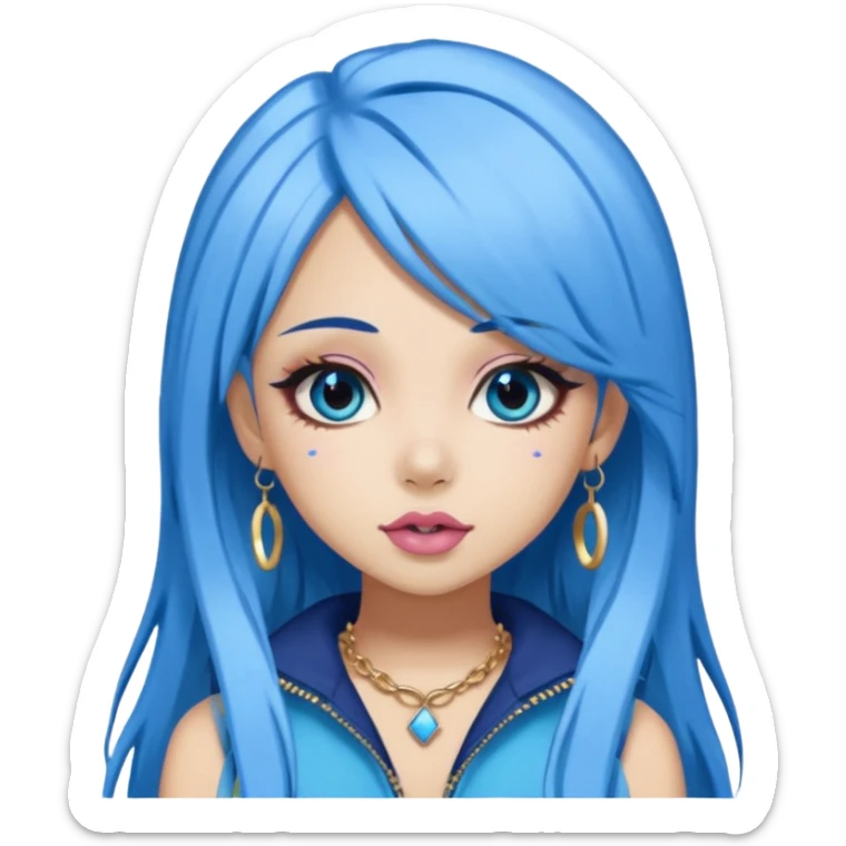 gyaru style girl with blue hair, pretty makeup, bratz baddie aesthetic sticker
