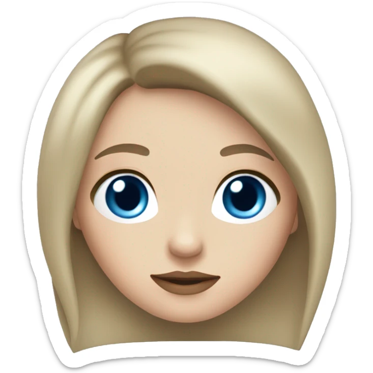 a white girl with shoulder length dark hair, blue eyes, small rosy lips sticker