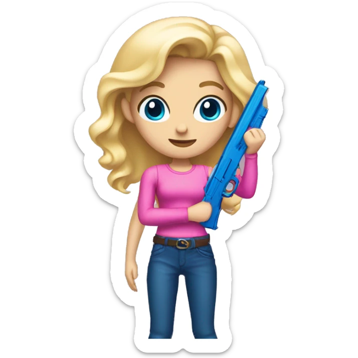 Blonde hair blue eyed girl holding a pink gun in hand sticker