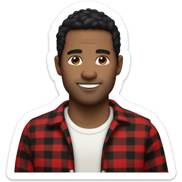 Man with black hair, light skin, brown eyes wearing red and black buffalo plaid pjs sticker