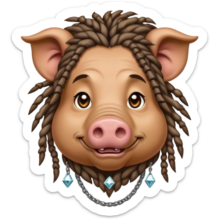 Hairy pig, with dreads, tatto on face with diamont chain on the neck sticker