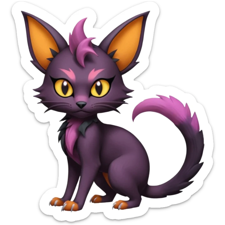 Black edgy cute Noivern-Noibat-Purloin-Torracat-Lykoi-Caracal-cat-Fakemon-fusion-hybrid-creature with an imp tail  sticker