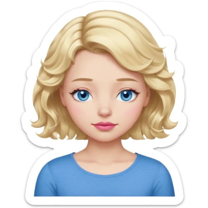 Girl Blonde short wavy hair,  blue eyes, cute blue top, long lashes, pink lips, sleeping eyes closed, zzzz  sticker