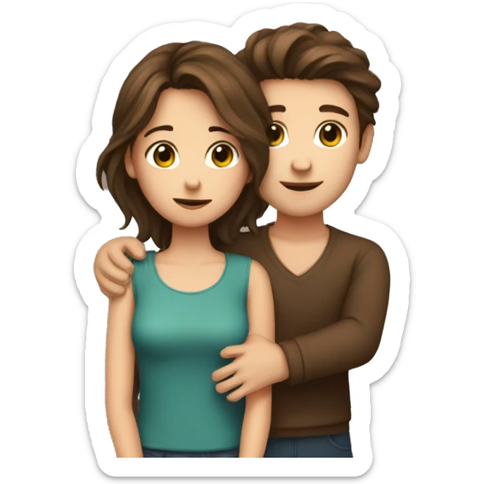 Brown hair Boy and brown hair girl cuddling sticker
