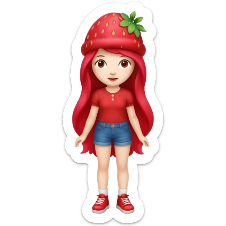 Strawberry shortcake human girl full body and legs with a strawberry hat on her hair without a cake sticker