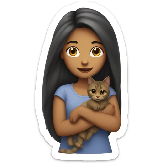Girl ei tu long hair and olive skin with cat sticker