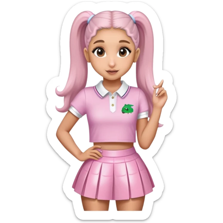 Ariana grande wearing a pink croc top and a short white preppy skirt  sticker